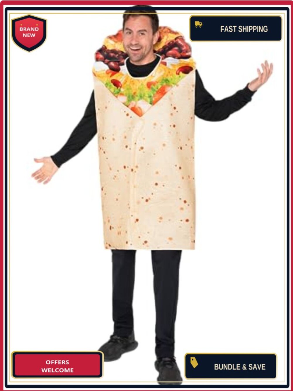 Adult Burrito Costume Pullover Tunic Halloween Cosplay Food Outfit Set